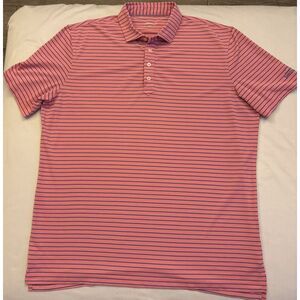 Johnnie O Polo Shirt Mens XL Pink and Blue Striped Stretch Golf Shirt